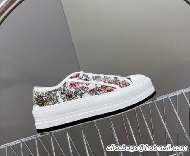 Good Looking Dior Walk'n'Dior Platform Sneakers in White Multicolor Cotton Embroidered with Dior 4 Saisons Été Motif 723