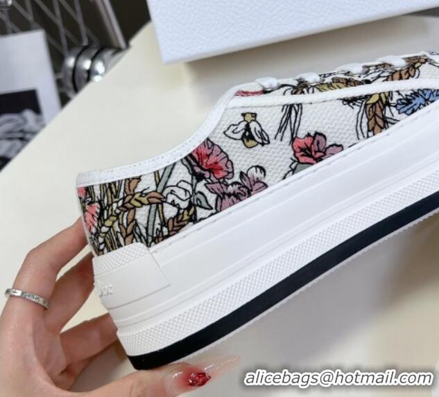 Good Looking Dior Walk'n'Dior Platform Sneakers in White Multicolor Cotton Embroidered with Dior 4 Saisons Été Motif 723