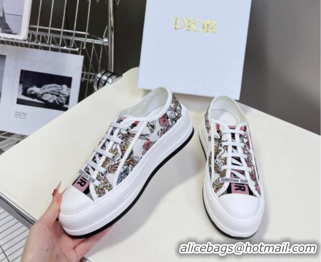 Good Looking Dior Walk'n'Dior Platform Sneakers in White Multicolor Cotton Embroidered with Dior 4 Saisons Été Motif 723