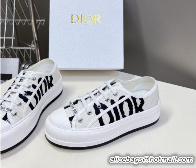 Sophisticated Dior Walk'n'Dior Platform Sneakers in White and Deep Blue Embroidered Cotton 7230064