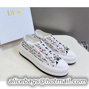 Best Price Dior Walk'n'Dior Platform Sneakers in White Cotton with Embroidered Black and Red Heart Je Vous Adore Motif 7