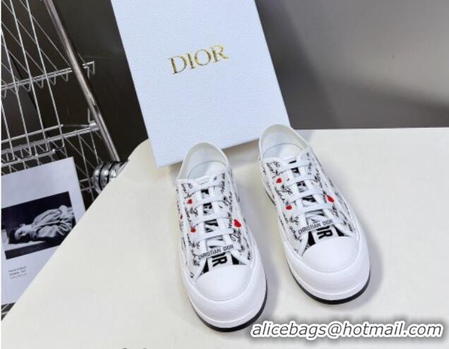 Best Price Dior Walk'n'Dior Platform Sneakers in White Cotton with Embroidered Black and Red Heart Je Vous Adore Motif 7