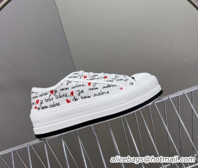 Best Price Dior Walk'n'Dior Platform Sneakers in White Cotton with Embroidered Black and Red Heart Je Vous Adore Motif 7