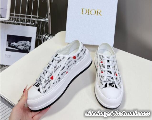 Best Price Dior Walk'n'Dior Platform Sneakers in White Cotton with Embroidered Black and Red Heart Je Vous Adore Motif 7