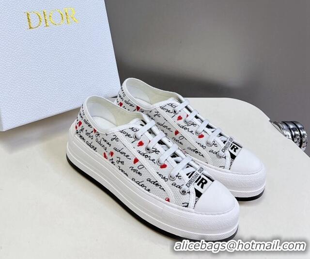 Best Price Dior Walk'n'Dior Platform Sneakers in White Cotton with Embroidered Black and Red Heart Je Vous Adore Motif 7