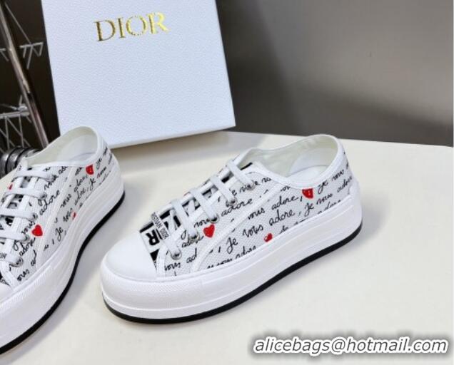 Best Price Dior Walk'n'Dior Platform Sneakers in White Cotton with Embroidered Black and Red Heart Je Vous Adore Motif 7