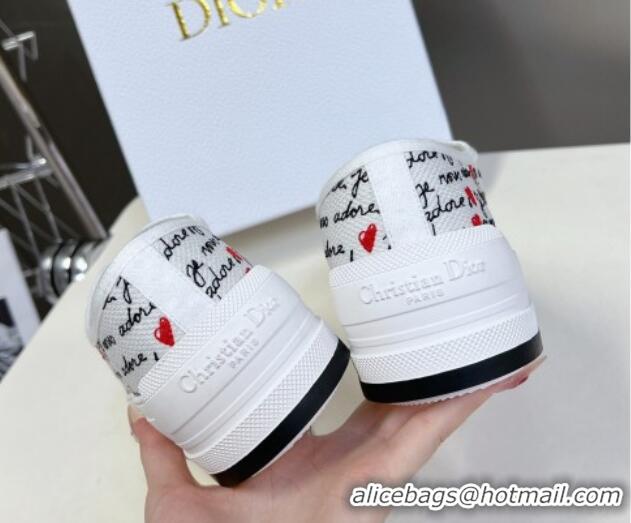 Best Price Dior Walk'n'Dior Platform Sneakers in White Cotton with Embroidered Black and Red Heart Je Vous Adore Motif 7