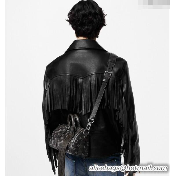 Grade Design Louis Vuitton Men's Keepall Bandouliere 25 Bag with Fringe Tassel in Black Brushed Monogram Leather M11595 