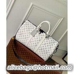 Shop Grade Louis Vuitton Keepall Bandouliere 50 Travel bag in Monogram Shadow Calfskin M24953 White Leather 2024