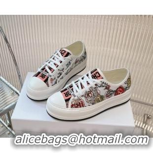 Buy Discount Dior Walk'n'Dior Platform Sneakers 4.5cm in in White and Pink Florilegio Embroidery 7230067