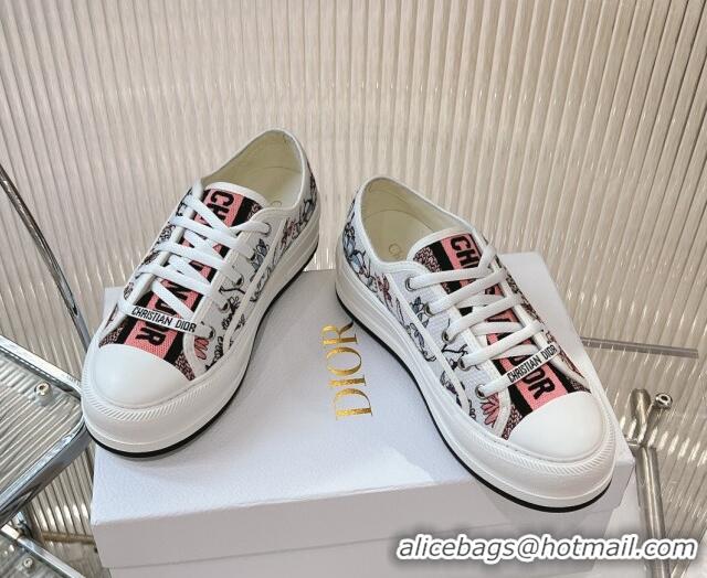 Buy Discount Dior Walk'n'Dior Platform Sneakers 4.5cm in in White and Pink Florilegio Embroidery 7230067