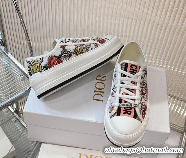 Buy Discount Dior Walk'n'Dior Platform Sneakers 4.5cm in in White and Pink Florilegio Embroidery 7230067