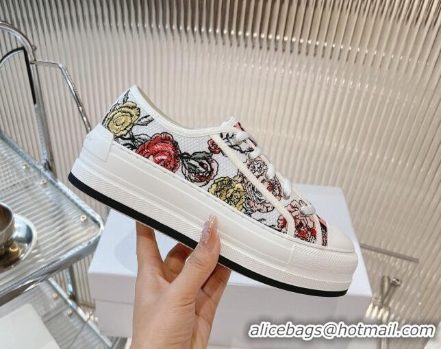 Buy Discount Dior Walk'n'Dior Platform Sneakers 4.5cm in in White and Pink Florilegio Embroidery 7230067