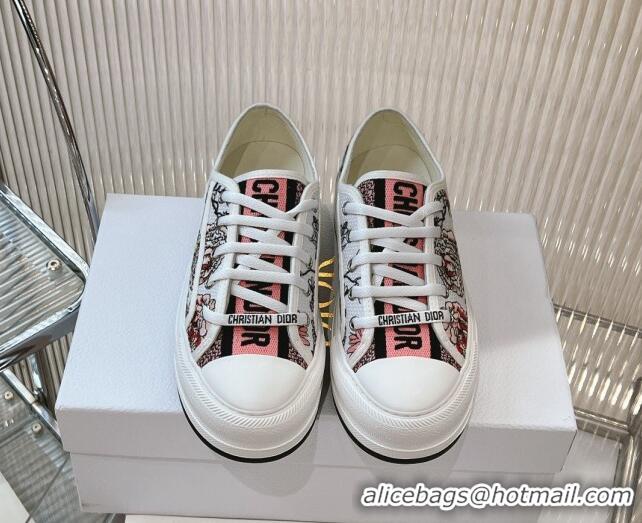 Buy Discount Dior Walk'n'Dior Platform Sneakers 4.5cm in in White and Pink Florilegio Embroidery 7230067