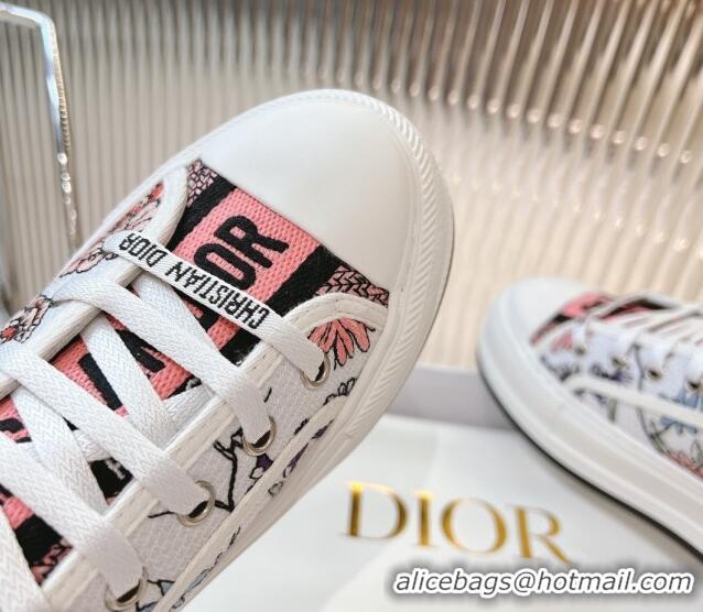 Buy Discount Dior Walk'n'Dior Platform Sneakers 4.5cm in in White and Pink Florilegio Embroidery 7230067