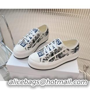 Good Quality Dior Walk'n'Dior Platform Sneakers 4.5cm in White Cotton Embroidered with Blue Toile de Jouy Soleil Motif 7