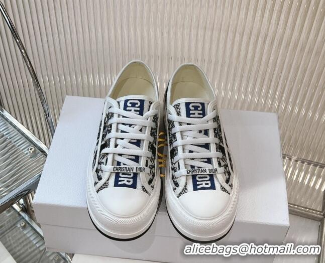 Good Quality Dior Walk'n'Dior Platform Sneakers 4.5cm in White Cotton Embroidered with Blue Toile de Jouy Soleil Motif 7