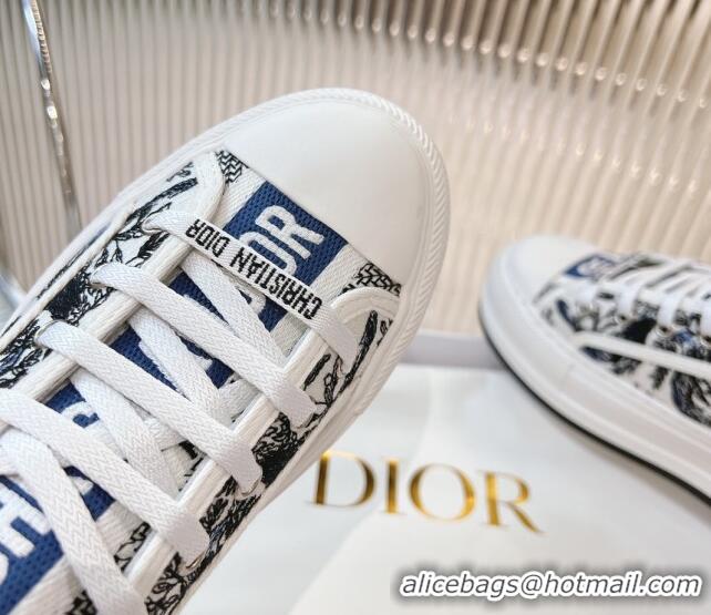 Good Quality Dior Walk'n'Dior Platform Sneakers 4.5cm in White Cotton Embroidered with Blue Toile de Jouy Soleil Motif 7