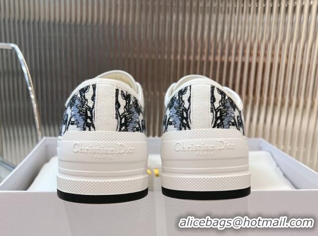 Good Quality Dior Walk'n'Dior Platform Sneakers 4.5cm in White Cotton Embroidered with Blue Toile de Jouy Soleil Motif 7