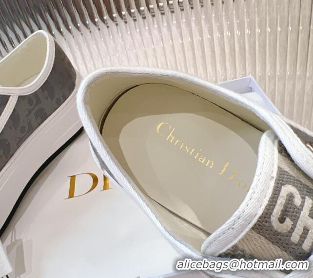 Grade Quality Dior Walk'n'Dior Platform Sneakers 4.5cm in Grey Calfskin Textured with Dior Oblique Motif and Embroidered