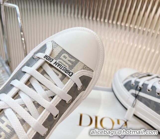 Grade Quality Dior Walk'n'Dior Platform Sneakers 4.5cm in Grey Calfskin Textured with Dior Oblique Motif and Embroidered