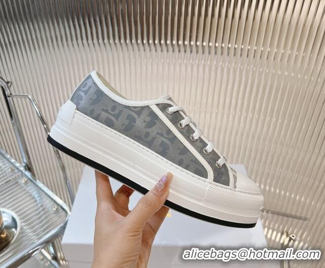 Grade Quality Dior Walk'n'Dior Platform Sneakers 4.5cm in Grey Calfskin Textured with Dior Oblique Motif and Embroidered