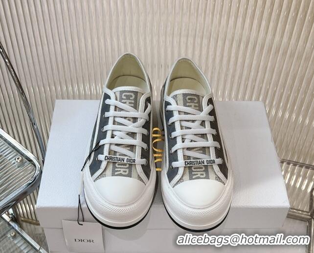 Grade Quality Dior Walk'n'Dior Platform Sneakers 4.5cm in Grey Calfskin Textured with Dior Oblique Motif and Embroidered