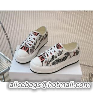 Stylish Dior Walk'n'Dior Platform Sneakers 4.5cm in White Multicolor Butterfly Embroidered Cotton 7230071