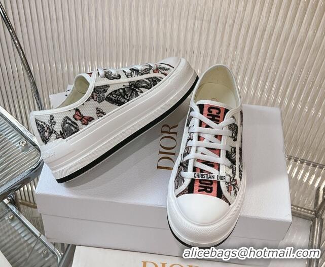 Stylish Dior Walk'n'Dior Platform Sneakers 4.5cm in White Multicolor Butterfly Embroidered Cotton 7230071