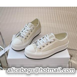 Top Grade Dior Walk'n'Dior Platform Sneakers 4.5cm in White Calfskin Textured with Dior Oblique Motif and Embroidered Co