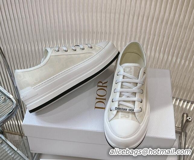 Top Grade Dior Walk'n'Dior Platform Sneakers 4.5cm in White Calfskin Textured with Dior Oblique Motif and Embroidered Co