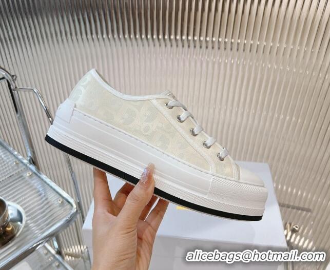 Top Grade Dior Walk'n'Dior Platform Sneakers 4.5cm in White Calfskin Textured with Dior Oblique Motif and Embroidered Co