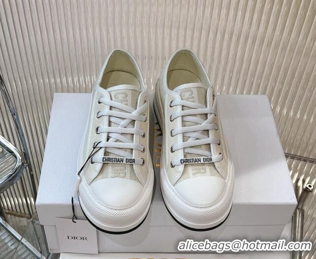 Top Grade Dior Walk'n'Dior Platform Sneakers 4.5cm in White Calfskin Textured with Dior Oblique Motif and Embroidered Co