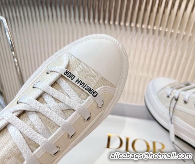 Top Grade Dior Walk'n'Dior Platform Sneakers 4.5cm in White Calfskin Textured with Dior Oblique Motif and Embroidered Co