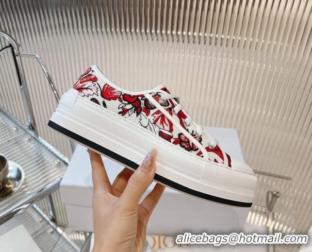 Best Grade Dior Walk'n'Dior Platform Sneakers 4.5cm in White Multicolor Jardin Botanique Embroidery 7230074