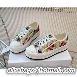 Classic Hot Dior Walk'n'Dior Platform Sneakers 4.5cm in Beige and Red Embroidered Cotton 7230075