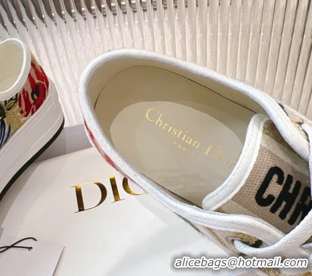 Classic Hot Dior Walk'n'Dior Platform Sneakers 4.5cm in Beige and Red Embroidered Cotton 7230075