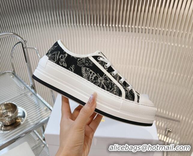 Unique Style Dior Walk'n'Dior Platform Sneakers 4.5cm in Black Butterfly Embroidered Cotton 7230076