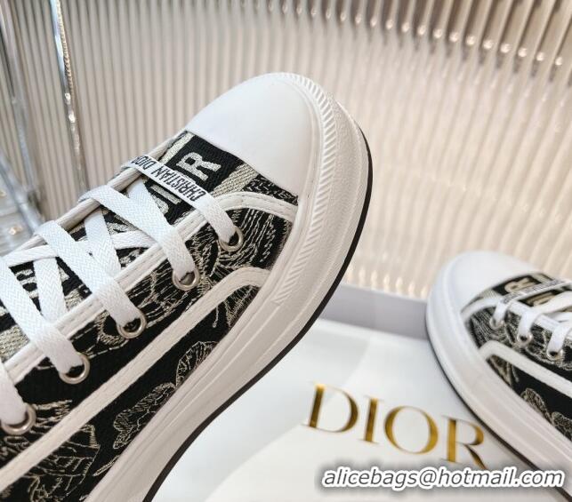 Unique Style Dior Walk'n'Dior Platform Sneakers 4.5cm in Black Butterfly Embroidered Cotton 7230076