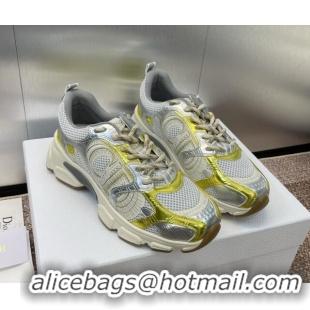 Best Product Dior Chrono Sneakers 4cm in Mesh with Laminated Leather-Effect Panels Gold Yellow/Silver 7230080