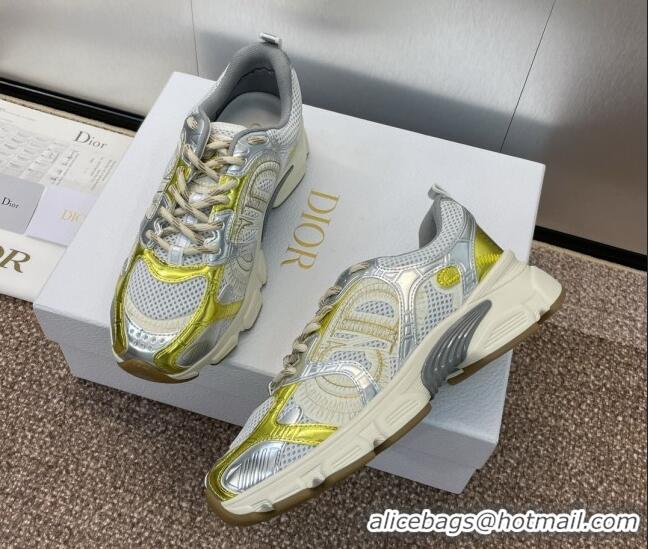 Best Product Dior Chrono Sneakers 4cm in Mesh with Laminated Leather-Effect Panels Gold Yellow/Silver 7230080