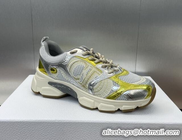 Best Product Dior Chrono Sneakers 4cm in Mesh with Laminated Leather-Effect Panels Gold Yellow/Silver 7230080