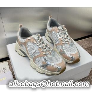 Low Price Dior Chrono Sneakers 4cm in Mesh with Laminated Leather-Effect Panels Rose Beige 7230079