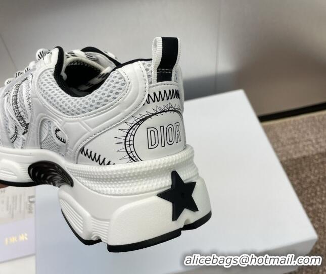 Most Popular Dior Chrono Sneakers 4cm in Mesh with Laminated Leather-Effect Panels White 7230078