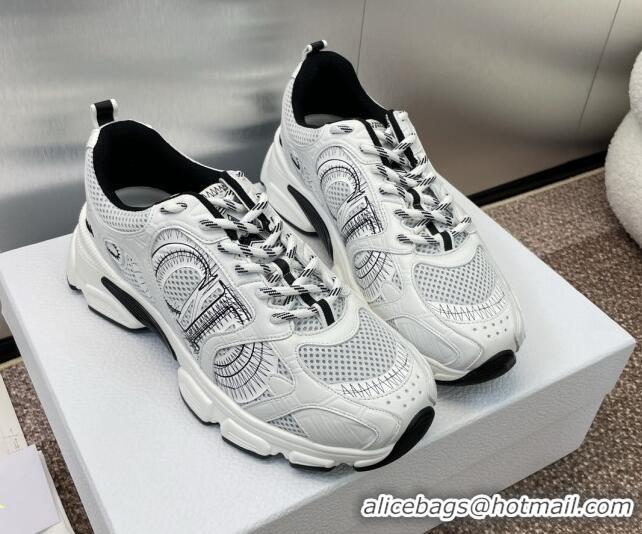 Most Popular Dior Chrono Sneakers 4cm in Mesh with Laminated Leather-Effect Panels White 7230078