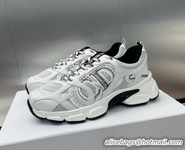 Most Popular Dior Chrono Sneakers 4cm in Mesh with Laminated Leather-Effect Panels White 7230078