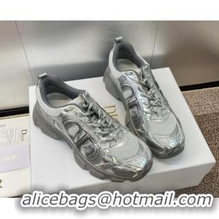 Popular Style Dior Dior Chrono Sneakers 4cm in Mesh with Laminated Leather-Effect Panels Silver Grey 7230081