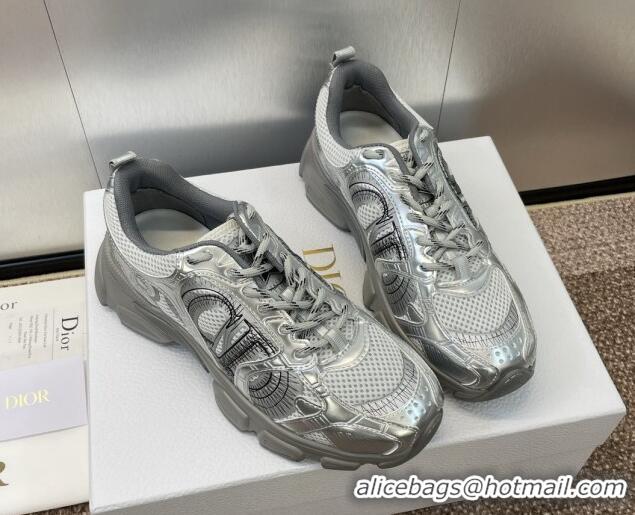 Popular Style Dior Dior Chrono Sneakers 4cm in Mesh with Laminated Leather-Effect Panels Silver Grey 7230081