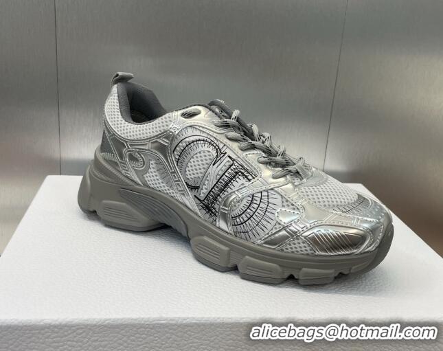 Popular Style Dior Dior Chrono Sneakers 4cm in Mesh with Laminated Leather-Effect Panels Silver Grey 7230081