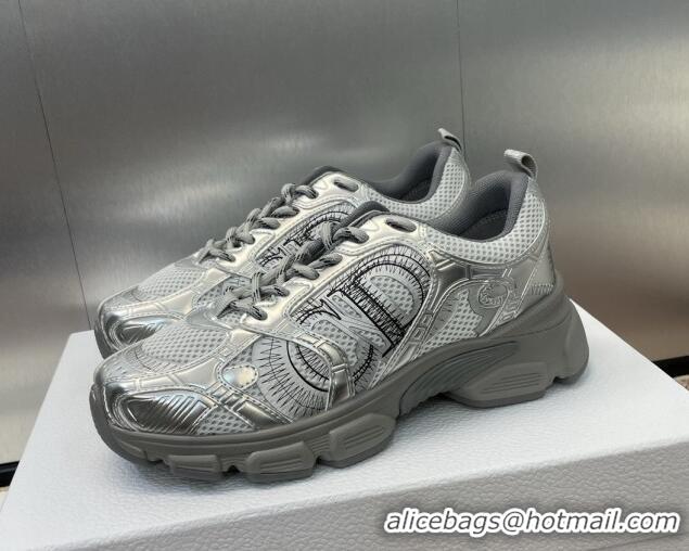 Popular Style Dior Dior Chrono Sneakers 4cm in Mesh with Laminated Leather-Effect Panels Silver Grey 7230081